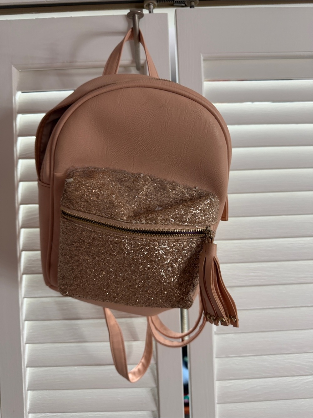 Women's Pink Glitter Front Pocket Mini Backpack